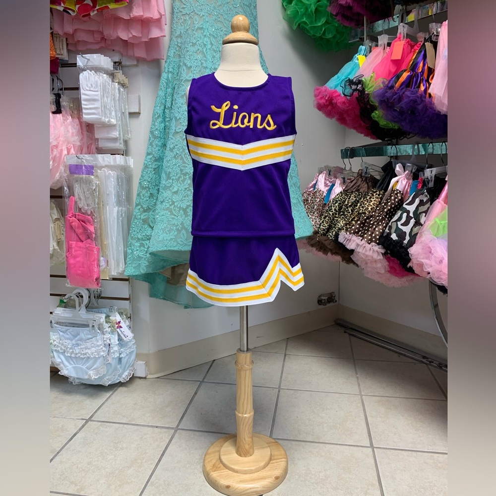 Childs Size 5 or 8 Purple & Gold Lions Logo Cheerleading Uniform Set NWT